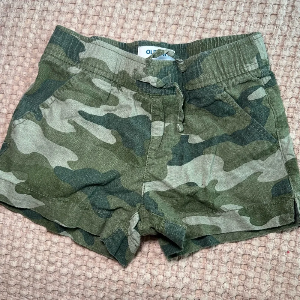 Old‎ Navy Kids Girls XS (5) Green Camo Linen-Blend Shorts Pockets Drawstring
